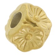 5 mm Flower-Patterned Cube Bead - 304 Stainless Steel, Gold-Plated x1