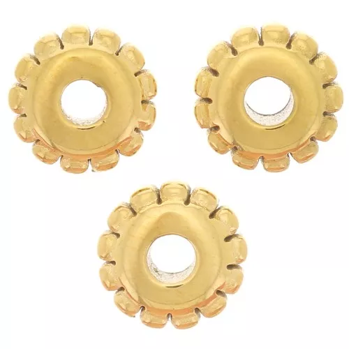 5mm 304L stainless steel Roundel beads with small balls - Gold x5