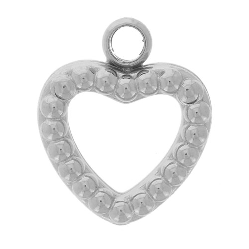 8x7mm 304L stainless steel Hollow heart charm with small balls x1