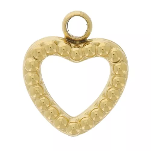8x7mm 304L stainless steel Hollow heart charm with small balls - Gold x1
