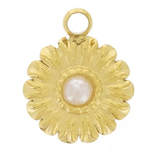 7mm 304L stainless flower charm with imitation mother-of-pearl cabochon - Gold x1