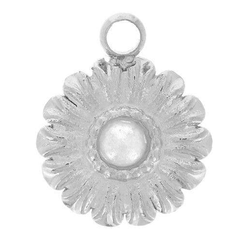 7mm 304L stainless flower charm with imitation mother-of-pearl cabochon x1