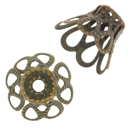 End caps filigreed 12x12mm Bronze tone x20