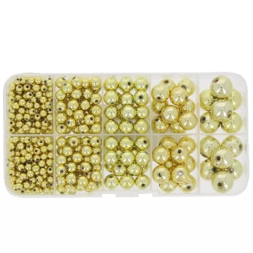 Set of 542 CCB acrylic metallized round beads, 4 to 12 mm - Gold Tone x1