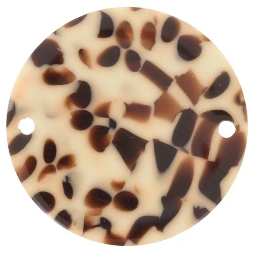 20mm round acetate spacer - Mottled Brown - Cream x1
