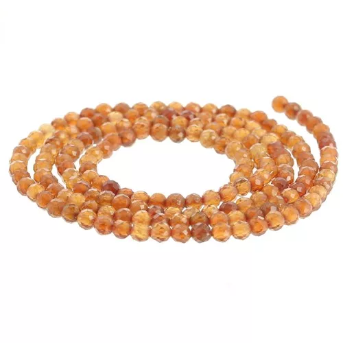 2mm Round faceted gemstone bead - Orange garnet x39cm