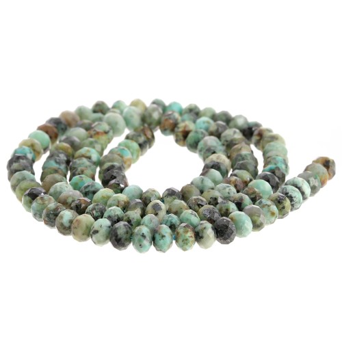 4x3mm Round flattened faceted beads - African Turquoise - Jasper x39cm