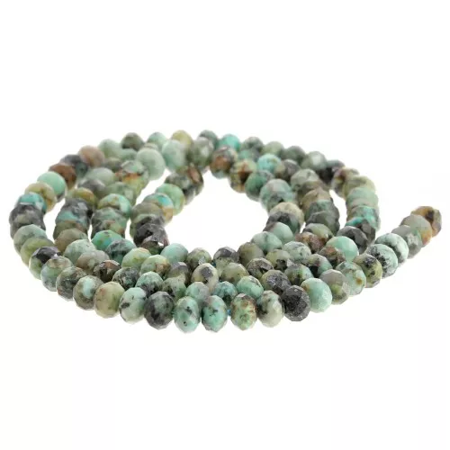 4x3mm Round flattened faceted beads - African Turquoise - Jasper x39cm
