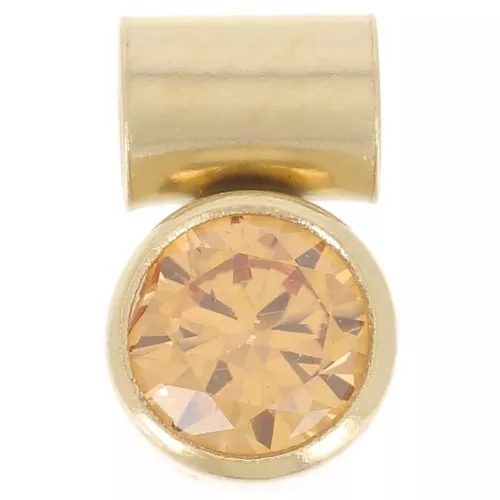 4mm zirconium oxide charm with tube holder - Gold filled - Topaz x1