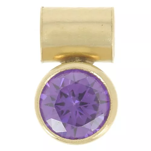 4mm zirconium oxide charm with tube holder - Gold filled - Amethyst x1