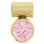 4mm zirconium oxide charm with tube holder - Gold filled - Light Rose x1