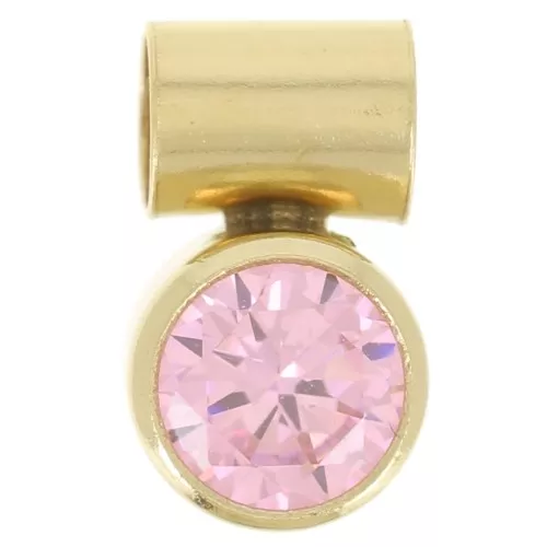 4mm zirconium oxide charm with tube holder - Gold filled - Light Rose x1