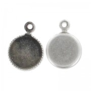 Pendant cabochon setting 8mm silver tone vieilli x1