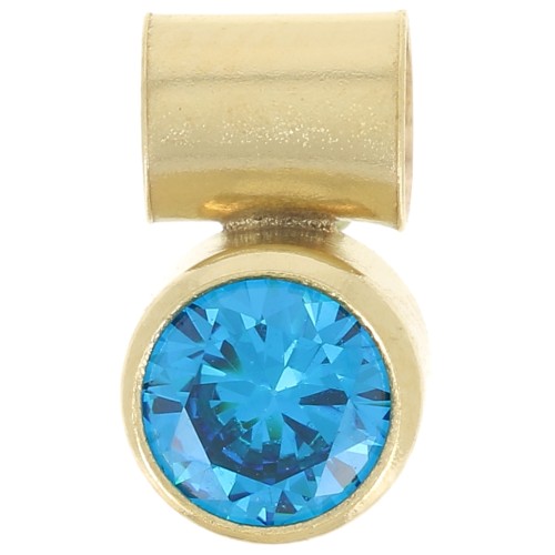 4mm zirconium oxide charm with tube holder - Gold filled - Aqua Blue x1