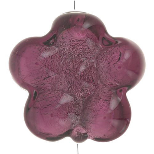 15mm Murano flower bead - Amethyst and silver leaf x1