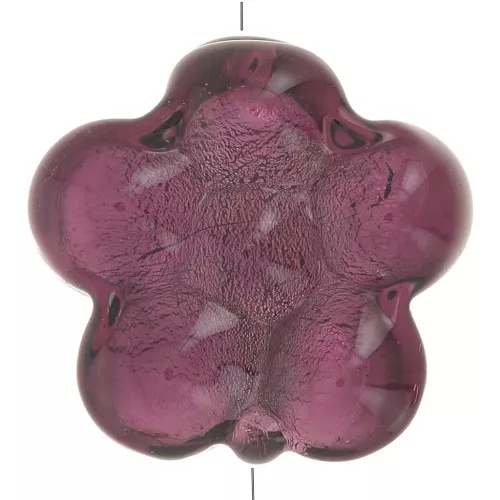 15mm Murano flower bead - Amethyst and silver leaf x1