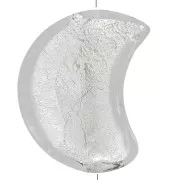 17x13.5mm Murano moon bead - crystal and silver leaf x1