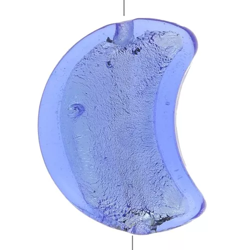 17x13.5mm Murano moon bead - Sapphire and silver leaf x1
