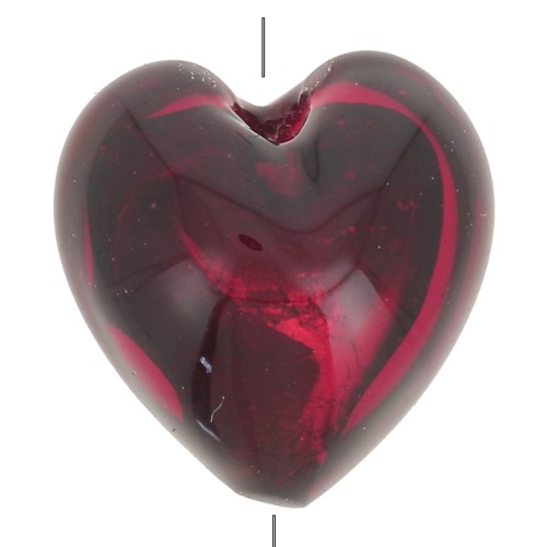 10mm Murano heart bead - Ruby and silver leaf x1