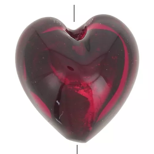 10mm Murano heart bead - Ruby and silver leaf x1