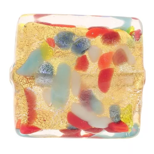 15mm Murano square bead - Harlequin and gold leaf x1