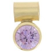 4mm zirconium oxide charm with tube holder - Gold filled - L. Amethyst x1