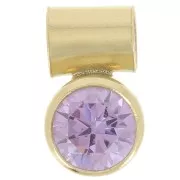 4mm zirconium oxide charm with tube holder - Gold filled - L. Amethyst x1