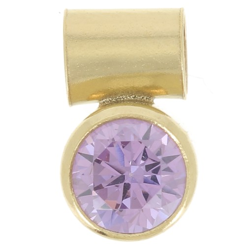 4mm zirconium oxide charm with tube holder - Gold filled - L. Amethyst x1