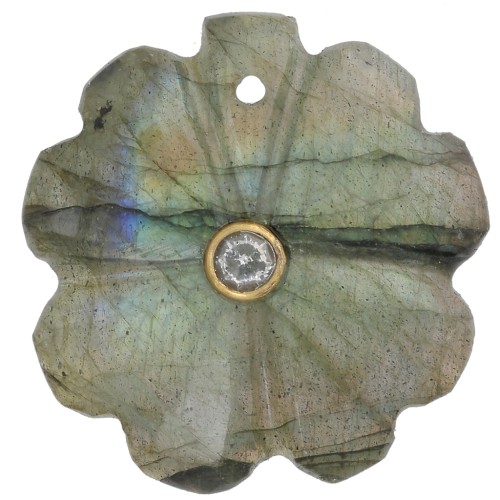 21mm gemstone Clover pendant - gold setting Fine gold - Labradorite - Crystal x1