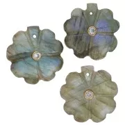 21mm gemstone Clover pendant - gold setting Fine gold - Labradorite - Crystal x1