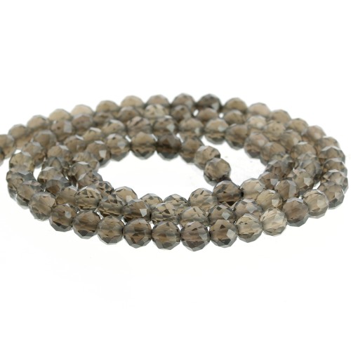 Round faceted beads 4 mm gemstone - Smoky Quartz x39cm