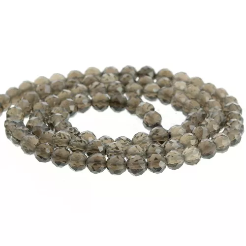Round faceted beads 4 mm gemstone - Smoky Quartz x39cm