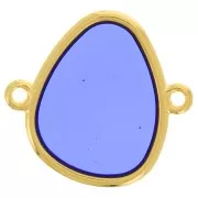 19x20mm Drop spacer 2 rings epoxy resin stained glass effect Golden - Blue x1