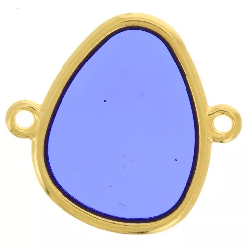19x20mm Drop spacer 2 rings epoxy resin stained glass effect Golden - Blue x1