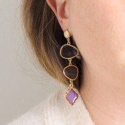 19x20mm Drop spacer 2 rings epoxy resin stained glass effect Golden - Blue x1