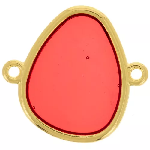 19x20mm Drop spacer 2 rings epoxy resin stained glass effect Golden - Red x1