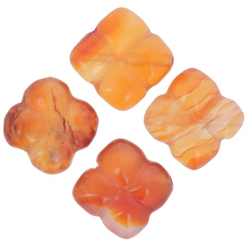 14.5mm Clover gemstone beads - Carnelian x4