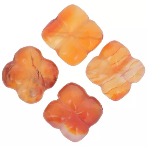14.5mm Clover gemstone beads - Carnelian x4