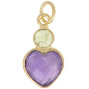 9x9mm Amethyst heart pendant and 4mm Peridot cabochon - Fine Gold Plated x1