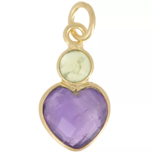 9x9mm Amethyst heart pendant and 4mm Peridot cabochon - Fine Gold Plated x1