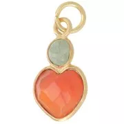 9x9mm Carnelian heart pendant and 4mm Aventurine cabochon - Fine Gold Plated x1