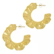 34mm 304L Gold Stainless Steel Flat hammered flower hoop - Gold x2