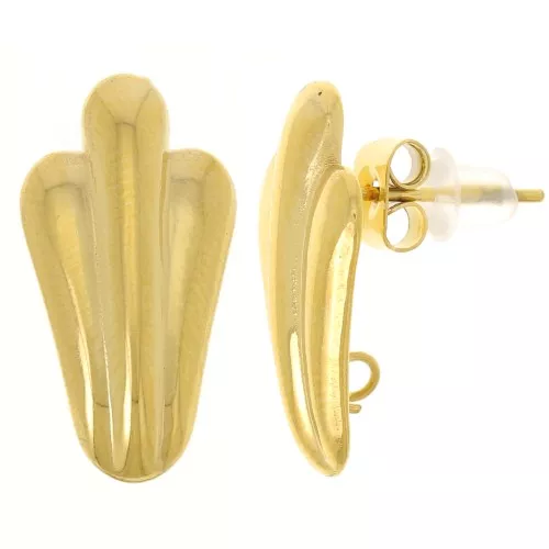 19x10mm 304L stainless steel leaf earstuds with open ring - Gold x2