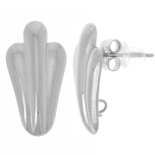 19x10mm 304L stainless steel leaf earstuds with open ring x2