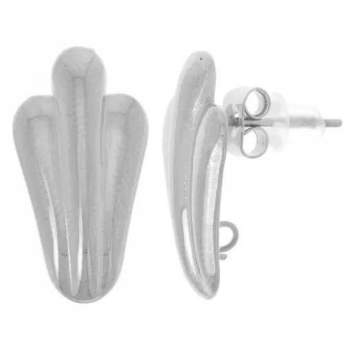 19x10mm 304L stainless steel leaf earstuds with open ring x2