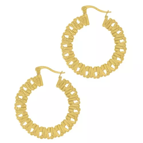 35mm 304L Stainless Steel Round flat textured hoop - Gold x2
