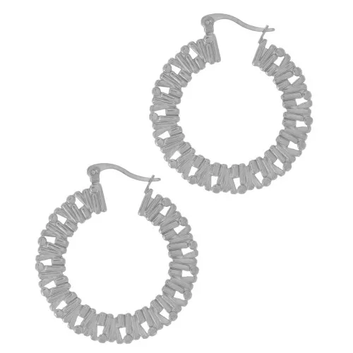 35mm 304L Stainless Steel Round flat textured hoop x2