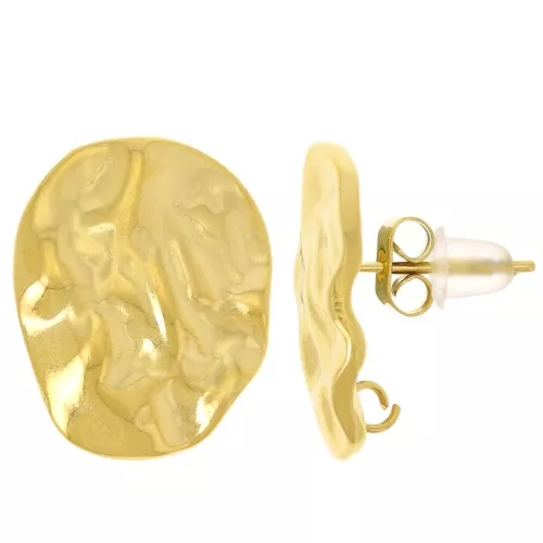 17x14mm 304L stainless steel Hammered oval earstuds - Gold x2
