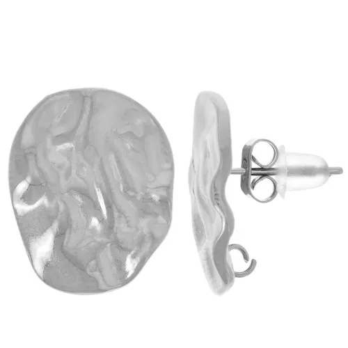 17x14mm 304L stainless steel Hammered oval earstuds x2