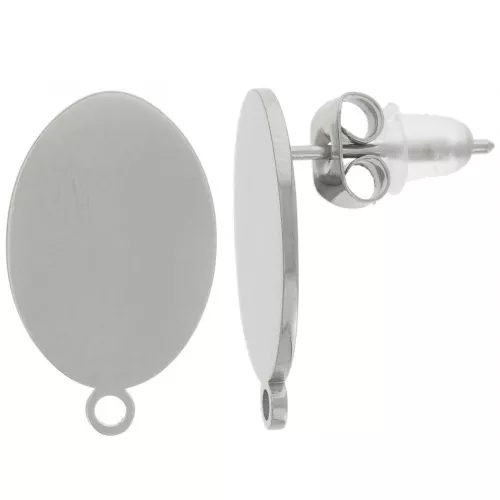 14x10mm Stainless steel 316L Smooth oval earstuds x2